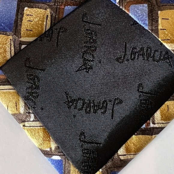 J. Garcia Fifty-Four Gold Blue Rectangles Geometric Silk Collection Neck Tie Gif - Picture 6 of 10